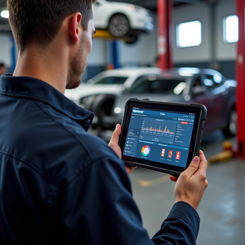 Mechanic Using Tablet with Diagnostic Software