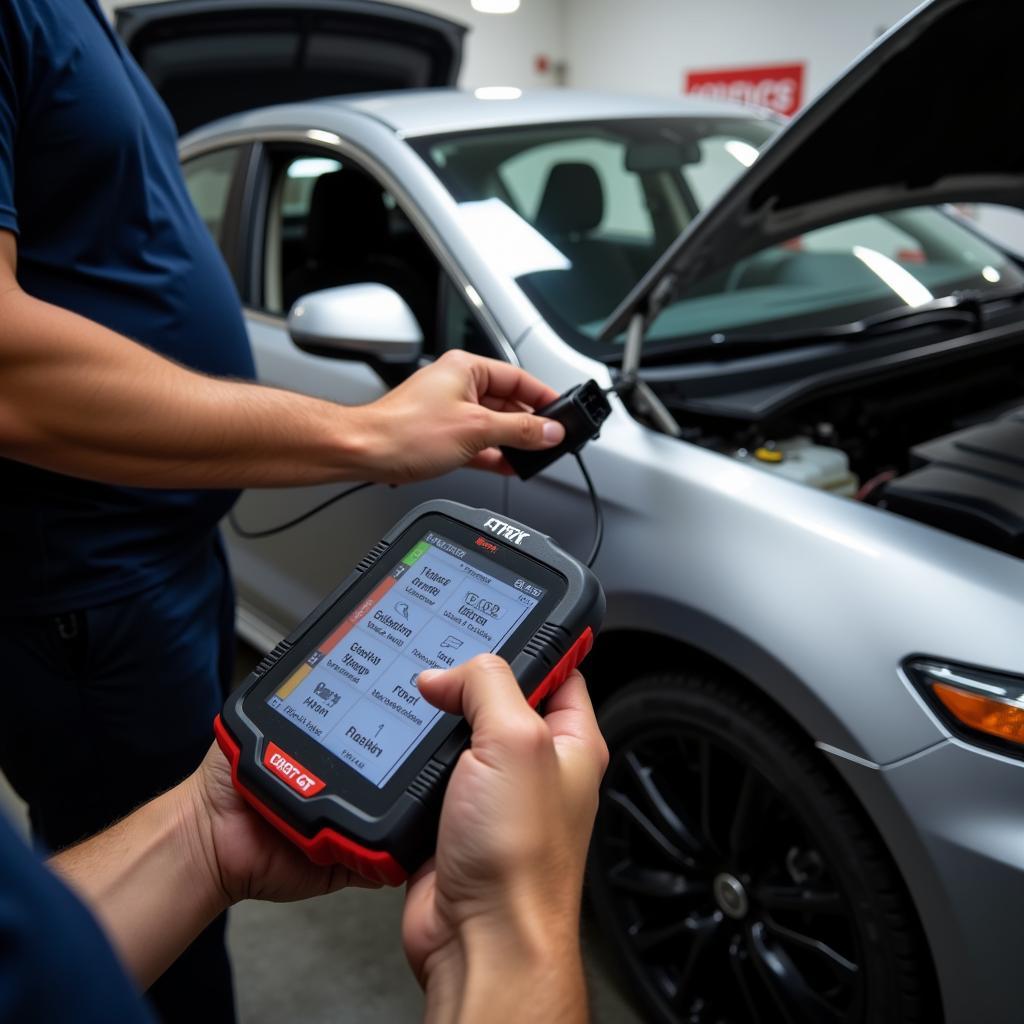 Mechanic using Think Diagnostic Tool