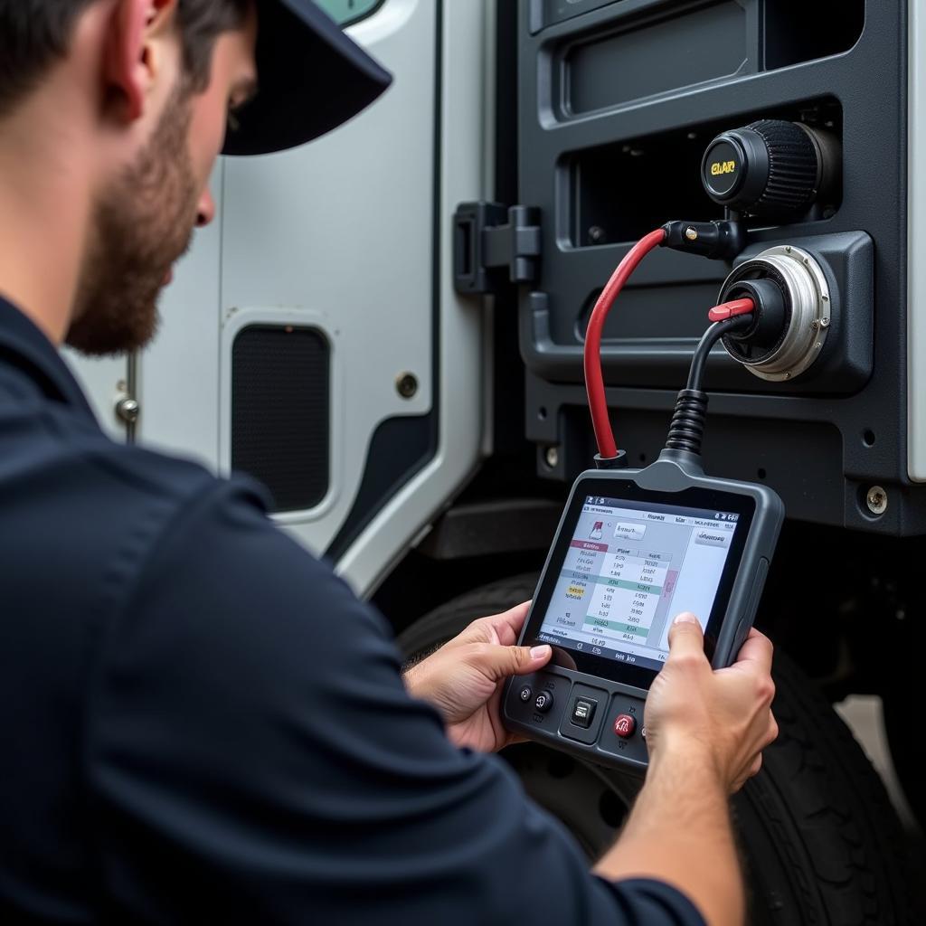 Mechanic Using a Truck Scan Tool