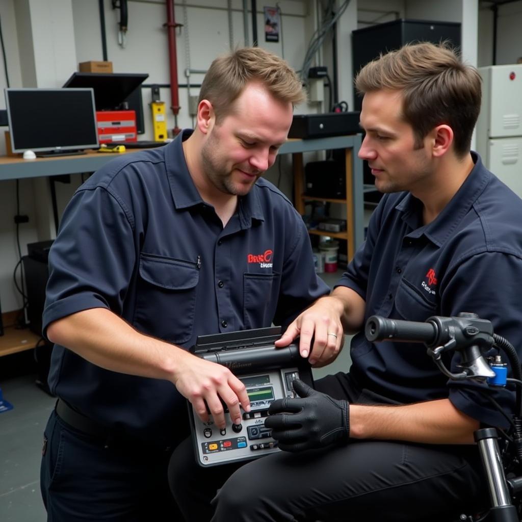 Mechanic Using a Motorcycle ECU Scan Tool