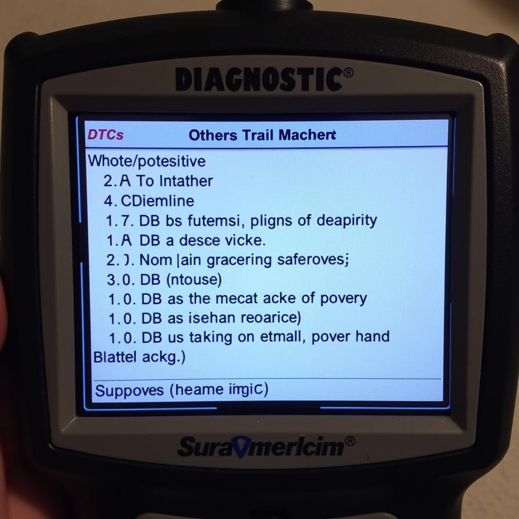 OBD diagnostic scan tool displaying trouble codes