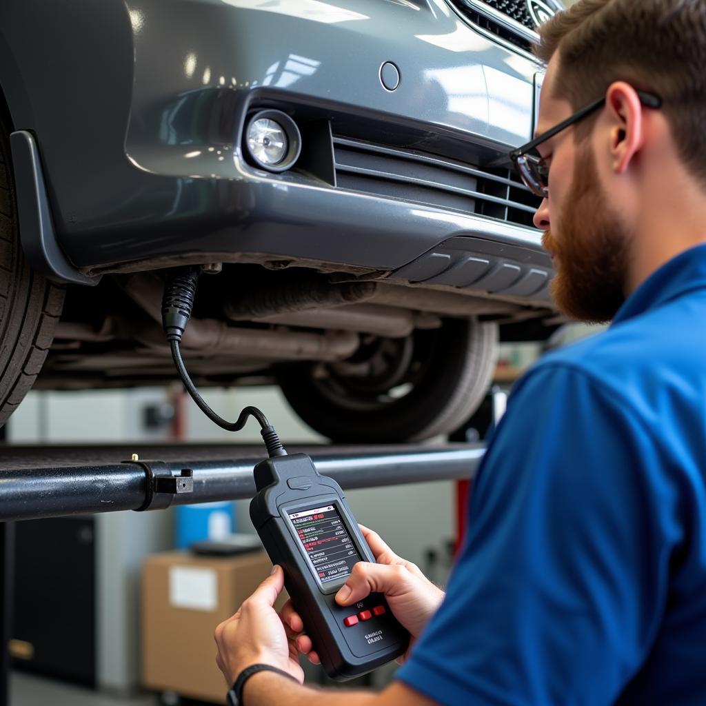 Mechanic Using an OBD Scanner on a Car