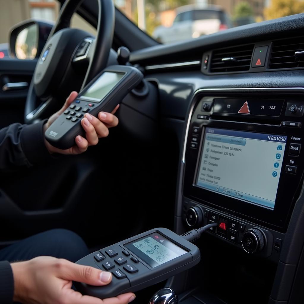 OBD2 Scanner Connected to a European Car Dashboard