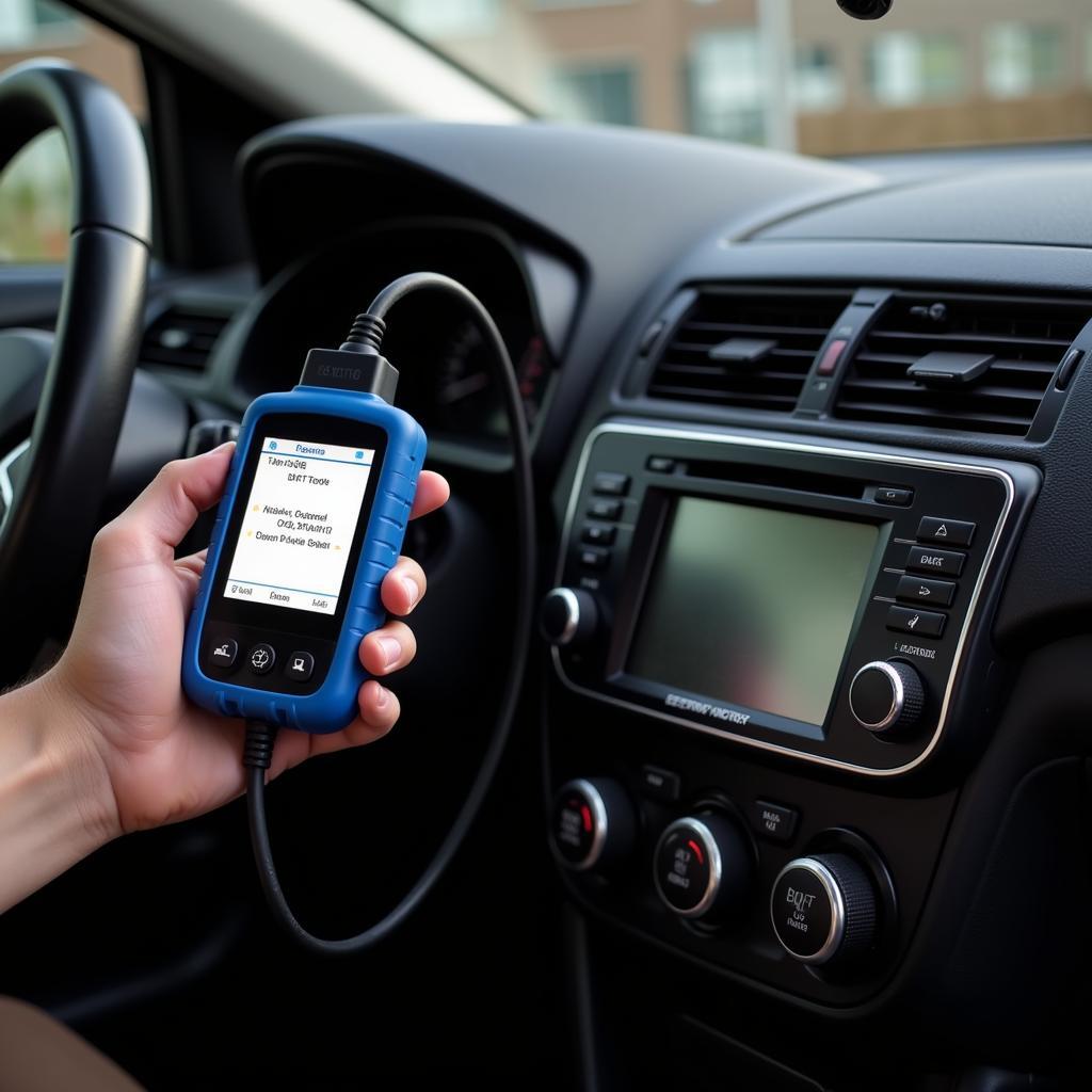 Portable Diagnostic Device Connected to OBD-II Port