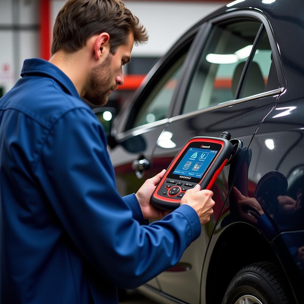 Professional Mechanic Using a Launch Diagnostic Tool