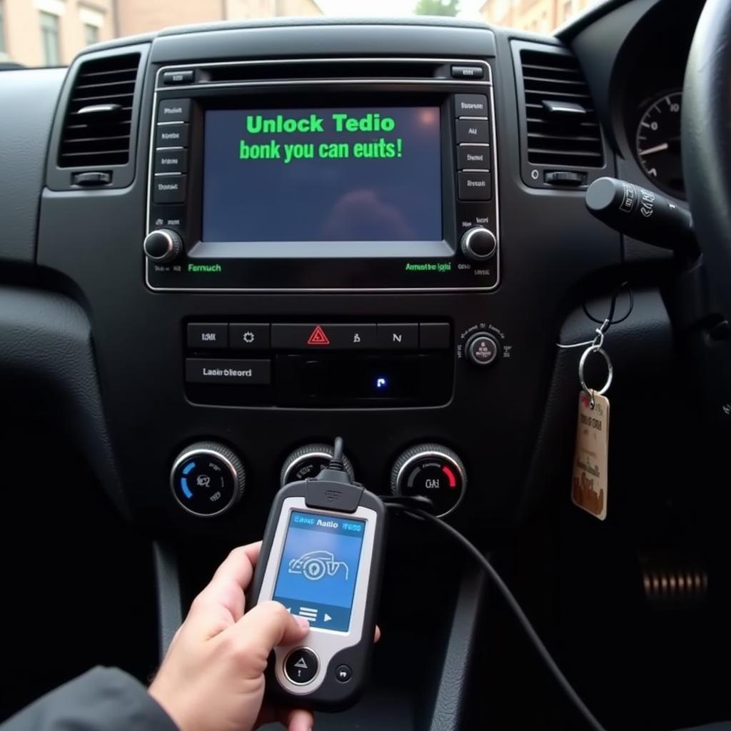 Scan tool connected to OBD2 port unlocking radio