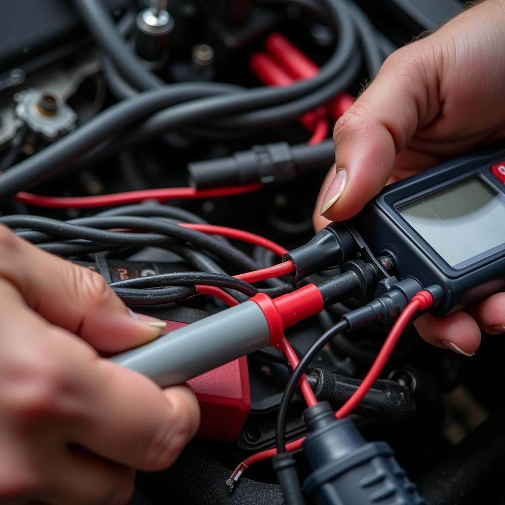 Automotive Technician Inspecting a Wiring Harness for Damage