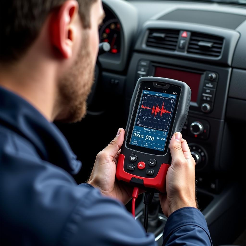 Technician Using Diagnostic Tool to Identify Intermittent Fault