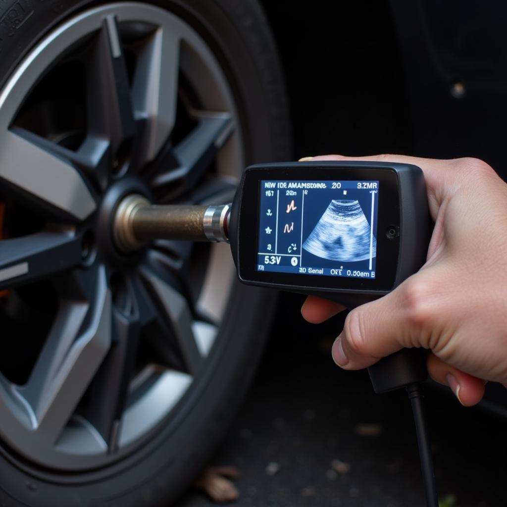 Using an Ultrasound Diagnostic Tool to Detect an Air Leak in a Car's Tire