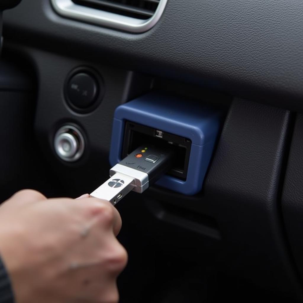 USB Flash Drive Diagnostic Tool Connected to Car's OBD Port