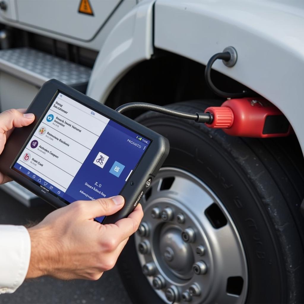 Volvo VCADS 3 Diagnostic Interface connected to a Volvo truck