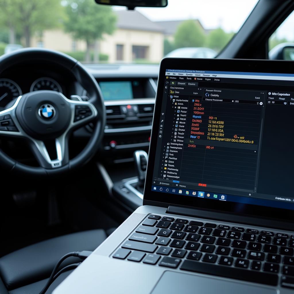 BMW Car Connected to Laptop with Diagnostic Software