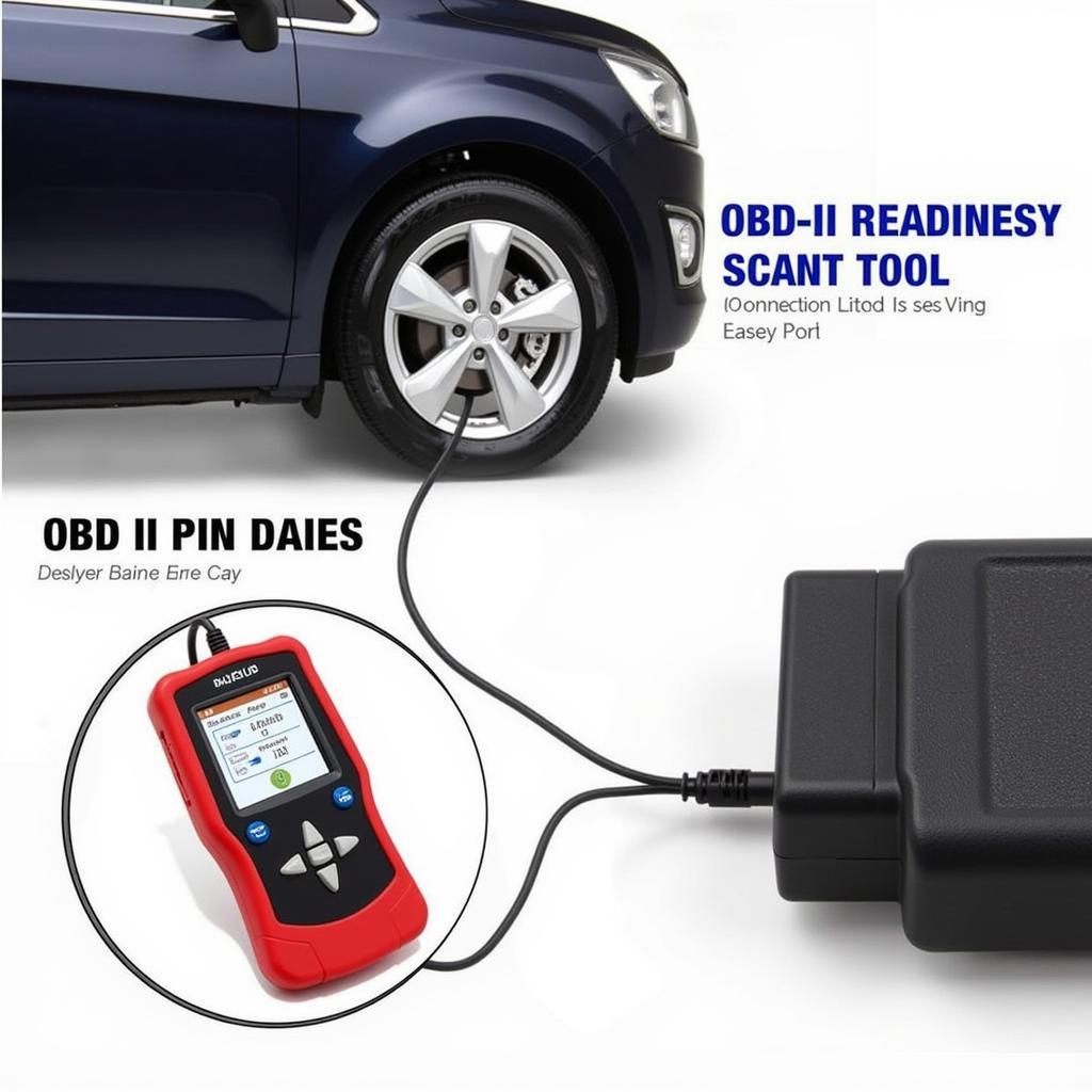 Car Connected to OBD II Readiness Scan Tool