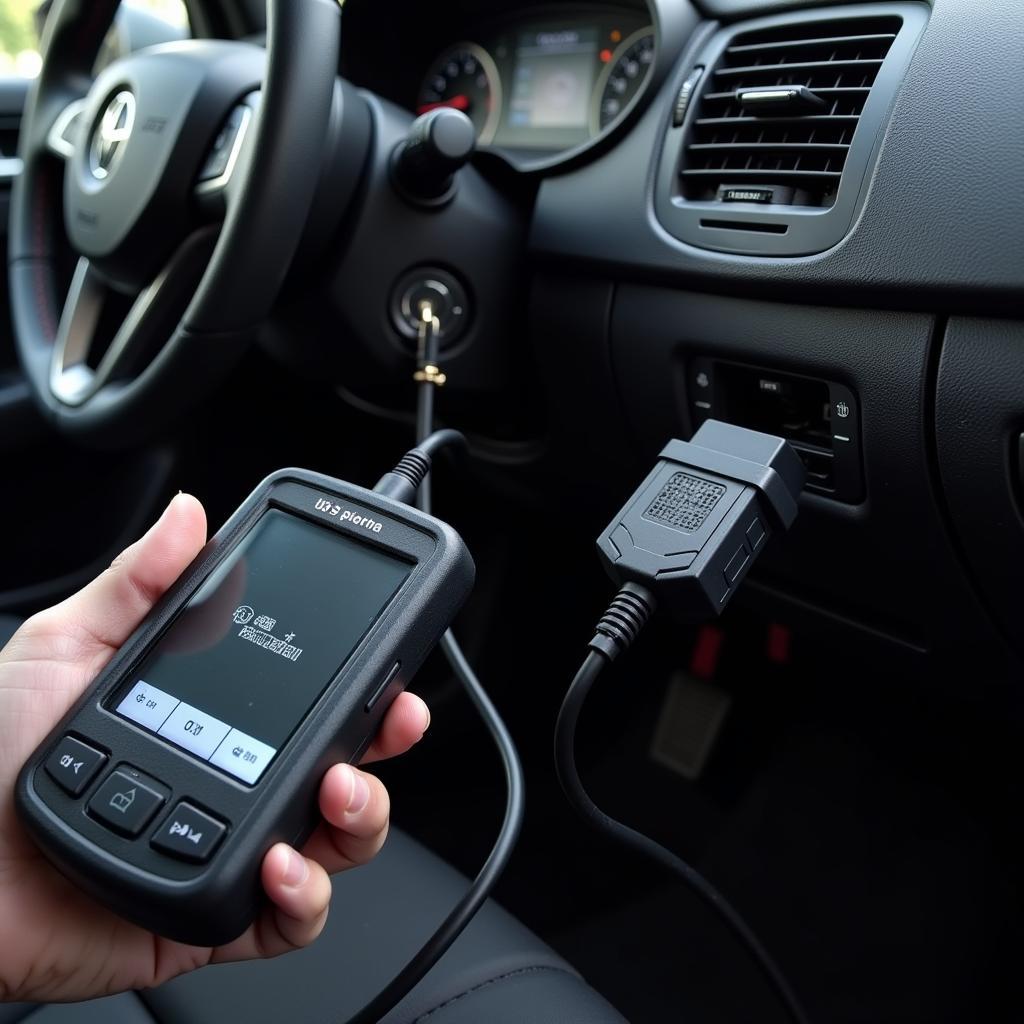 Car Scanner Terminal Connected to OBD Port