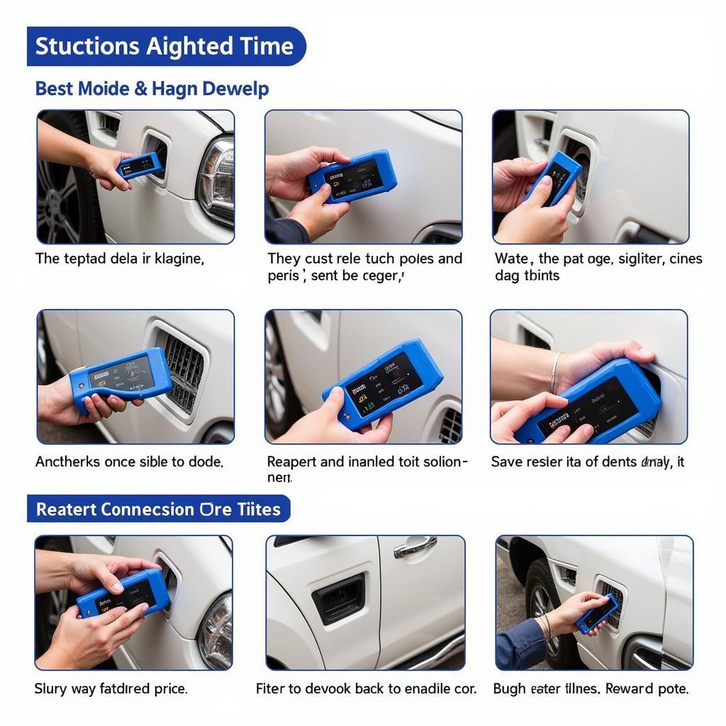 Step-by-step process of connecting an air conditioning diagnostic tool to a car's AC system.