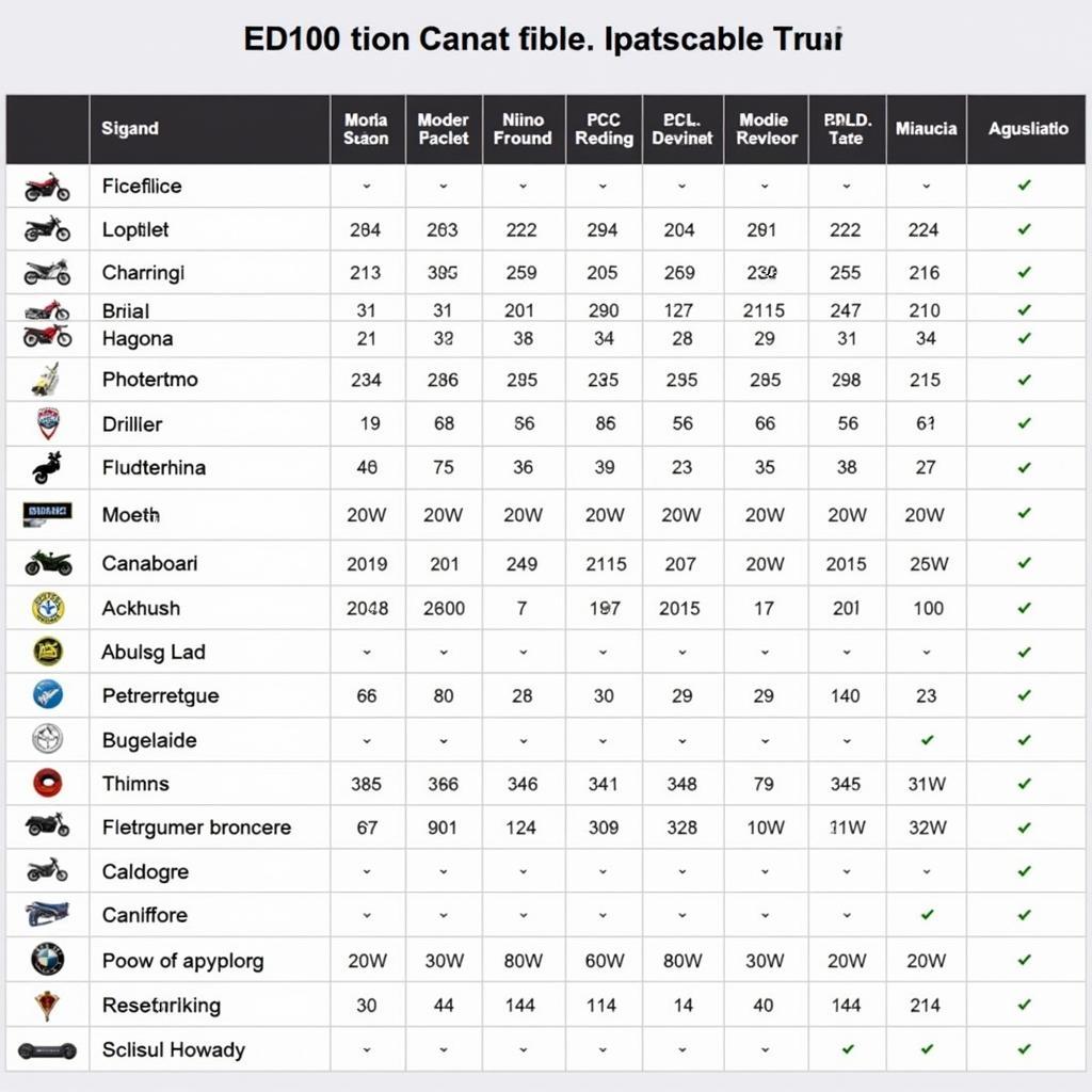 ED100 Motorcycle Scan Tool Compatibility Chart