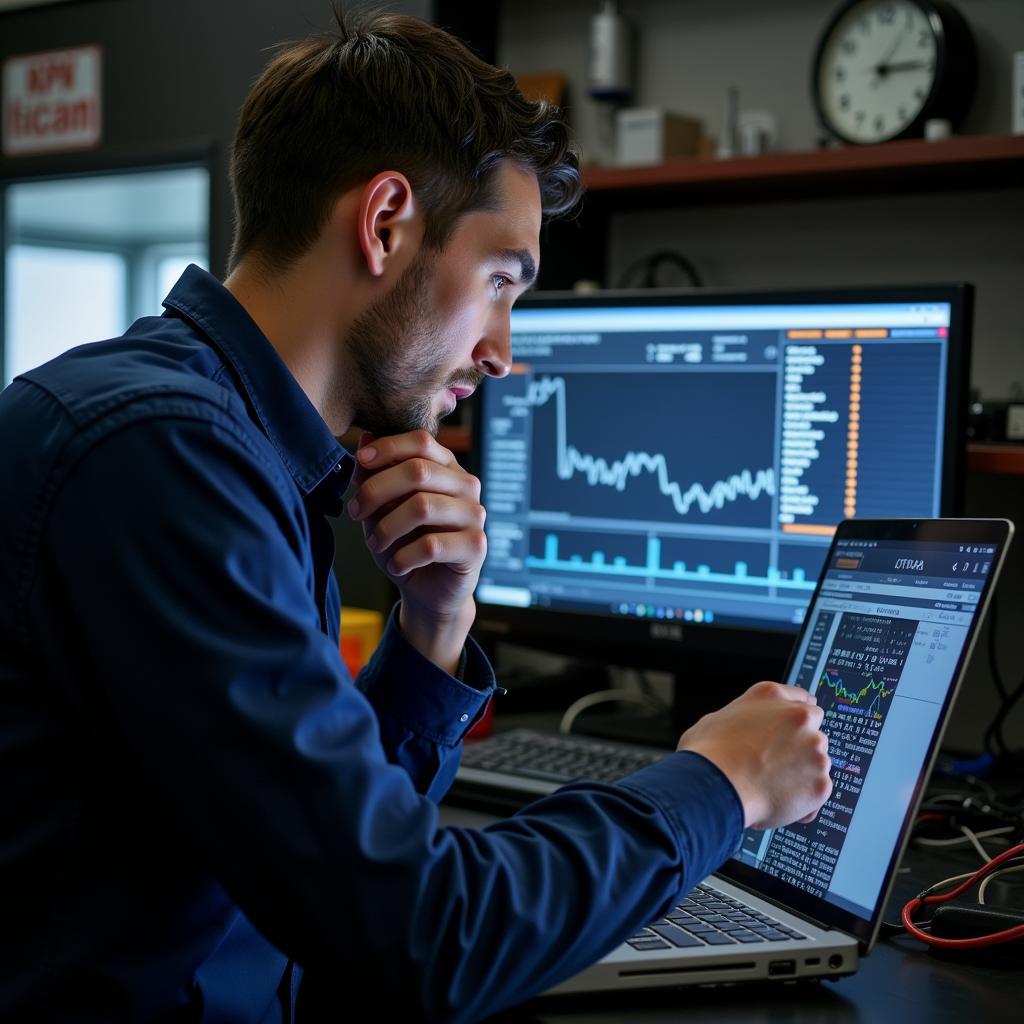 Mechanic Analyzing Diagnostic Data