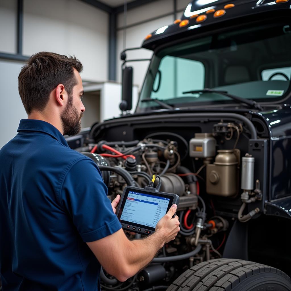 Mechanic Diagnosing Truck Issues