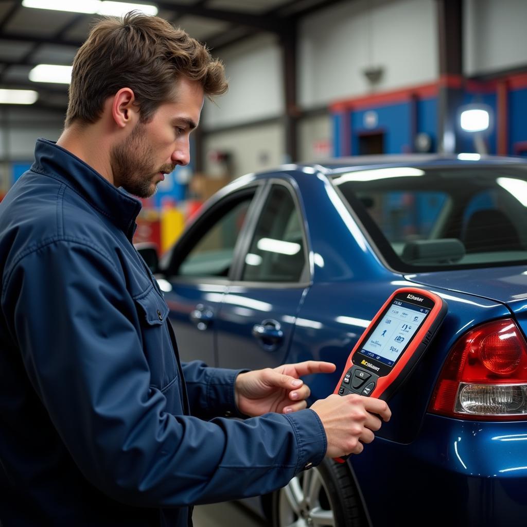 Mechanic Using a Smog Diagnostic Tool