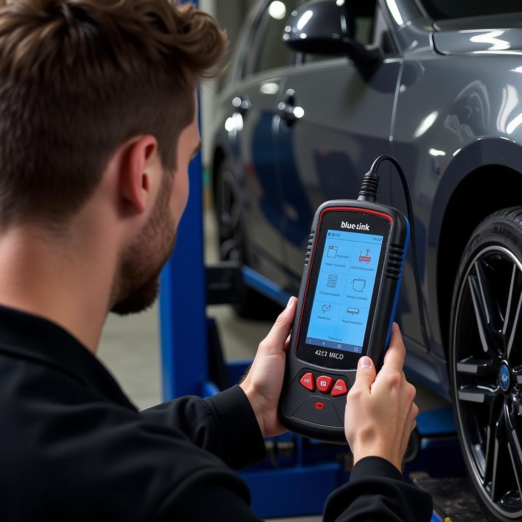 Mechanic Using a Blue Link Scan Tool