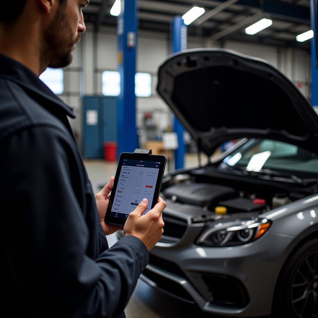 Mechanic Using iPad Scanner