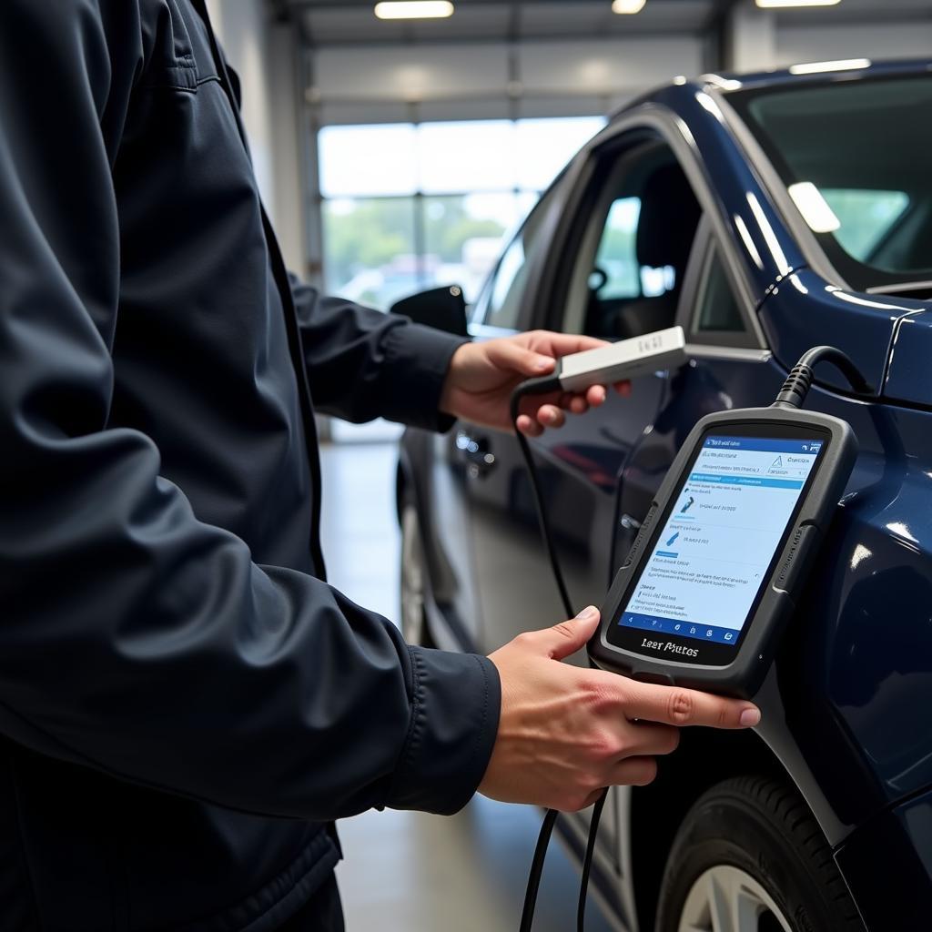 Mechanic using OBD2 scanner