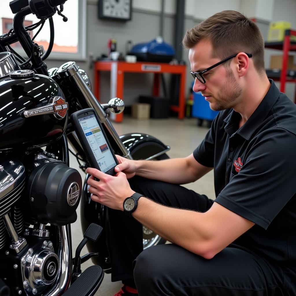 Mechanic Using Snap-on Tools on a Harley-Davidson