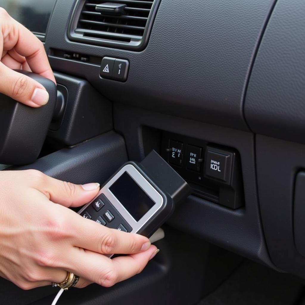 Mobile Code Reader Connected to OBD2 Port