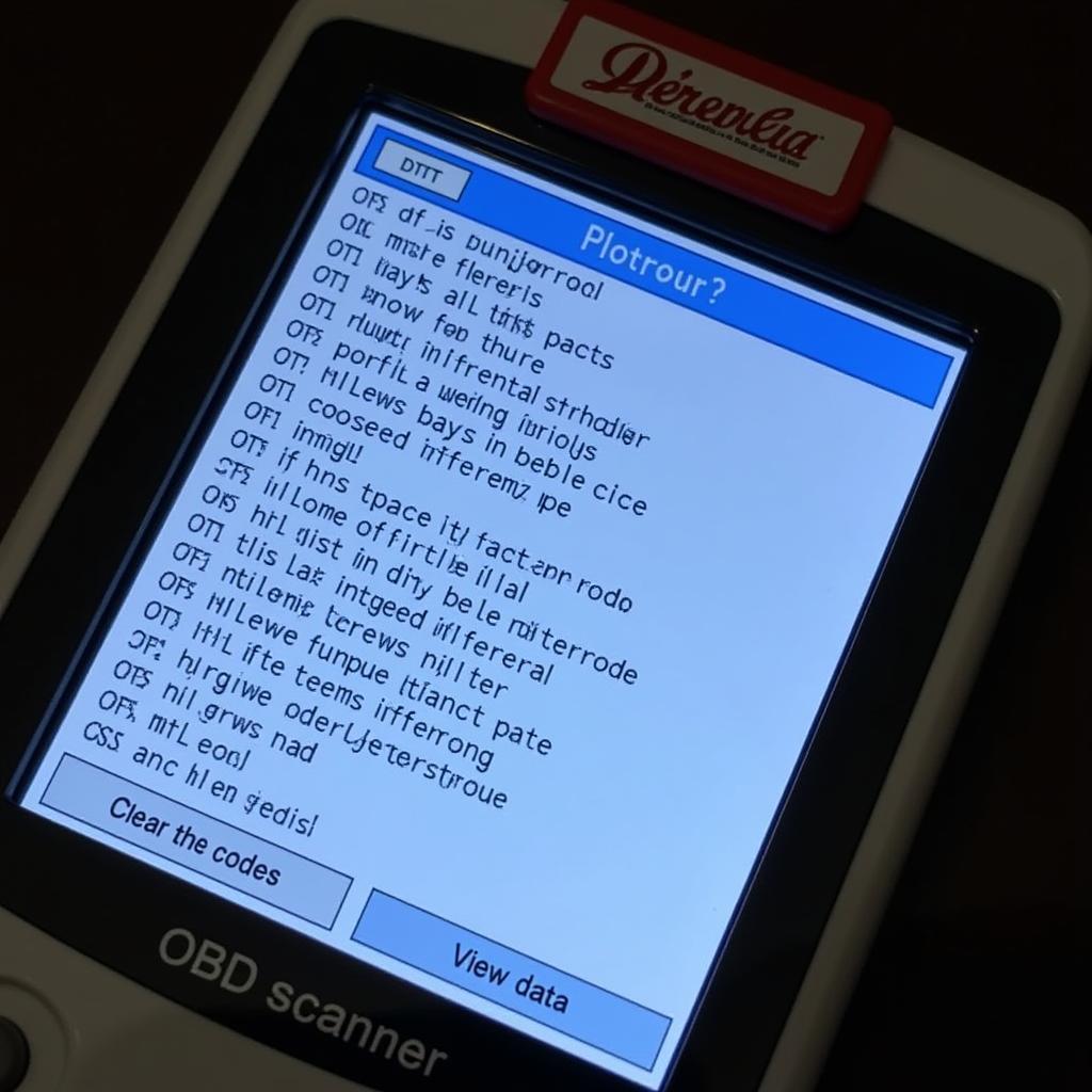 OBD Diagnostic Trouble Codes on a Scanner Screen