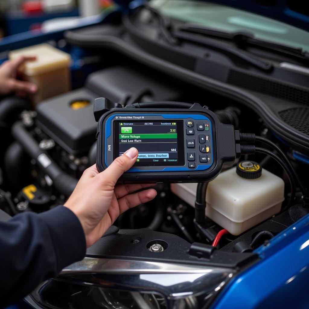 Scan tool testing a car battery