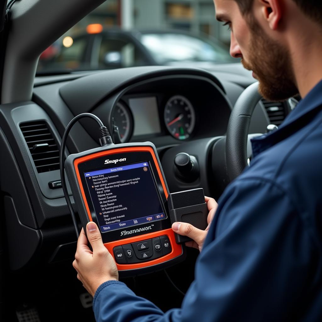 Snap-on Diagnostic Tool in Use in a UK Garage