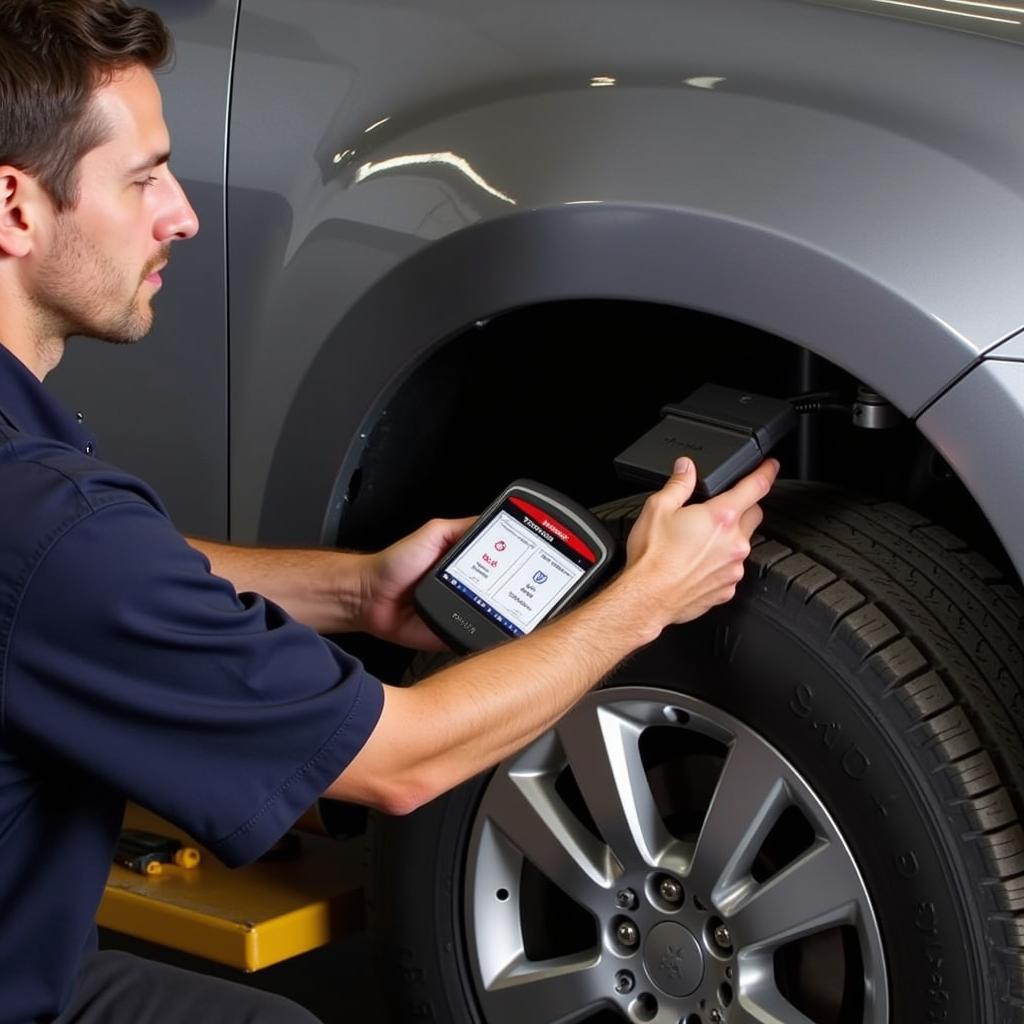 Technician Using a Snap-On Scan Tool for Vehicle Diagnostics