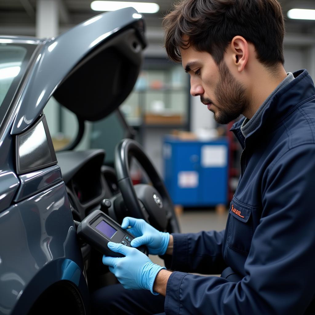 Technician Utilizing a Korean Diagnostic Tool