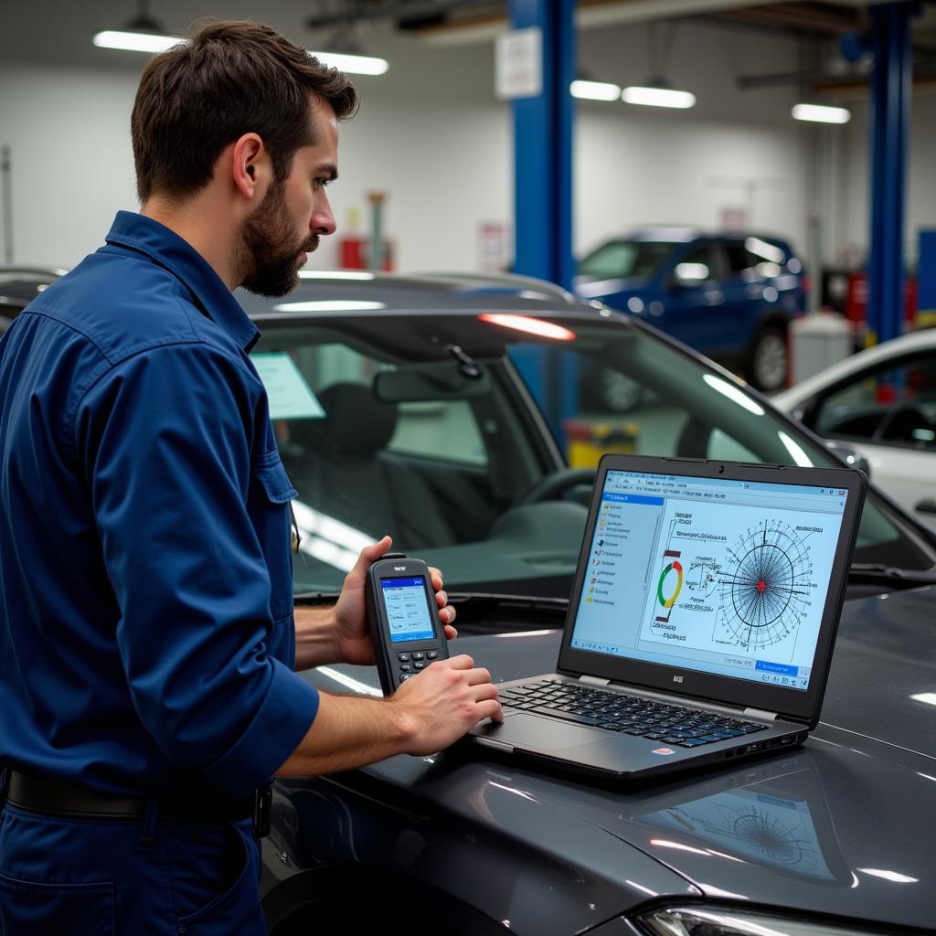 Technician Using DSL Diagnostic Tool