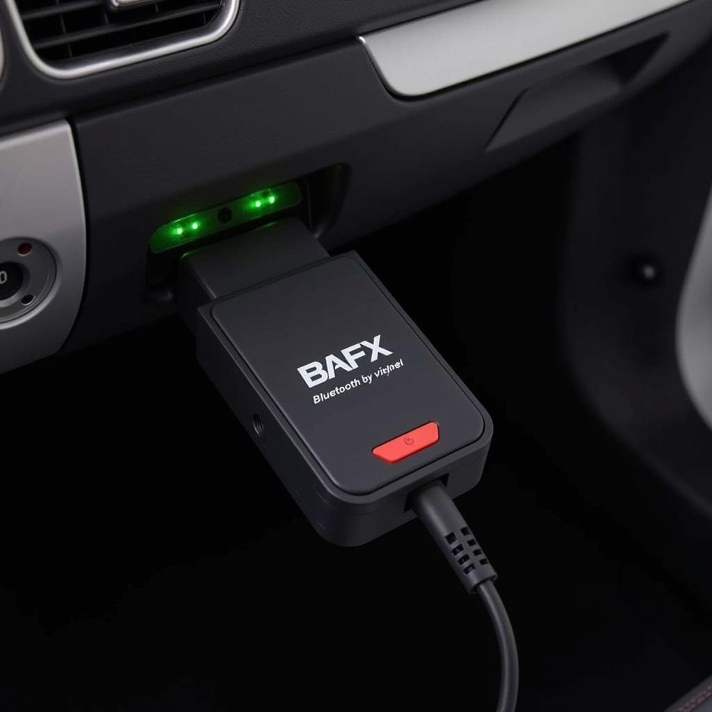 BAFX Bluetooth OBD2 Scan Tool connected to a car's OBD2 port