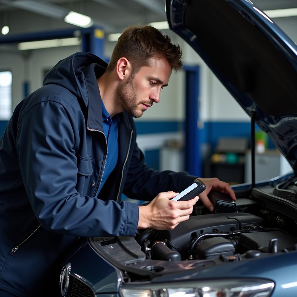 Mechanic using a best car diagnostic tool