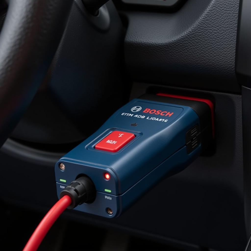 Bosch OBD 1050 Bluetooth Scan Tool connected to a car's OBD2 port