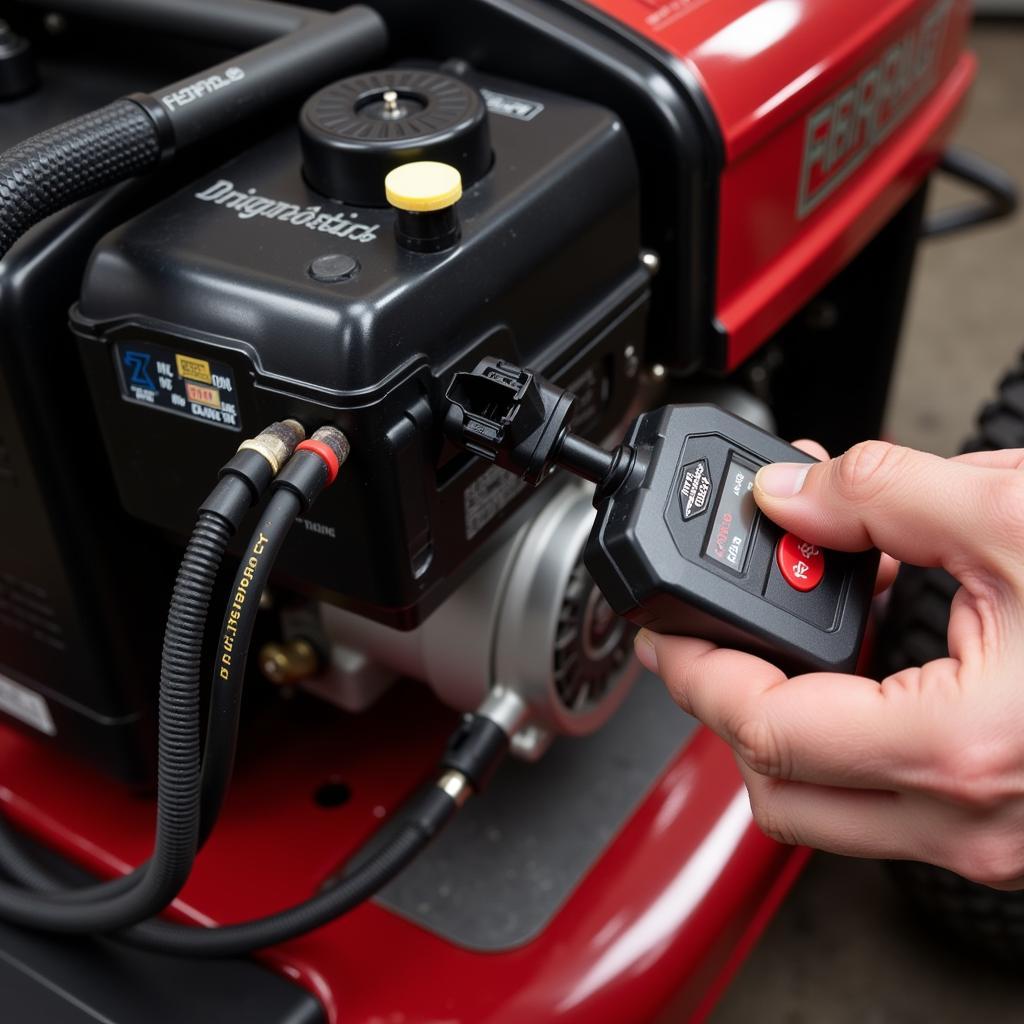 Technician connecting the Briggs & Stratton diagnostic tool to an engine