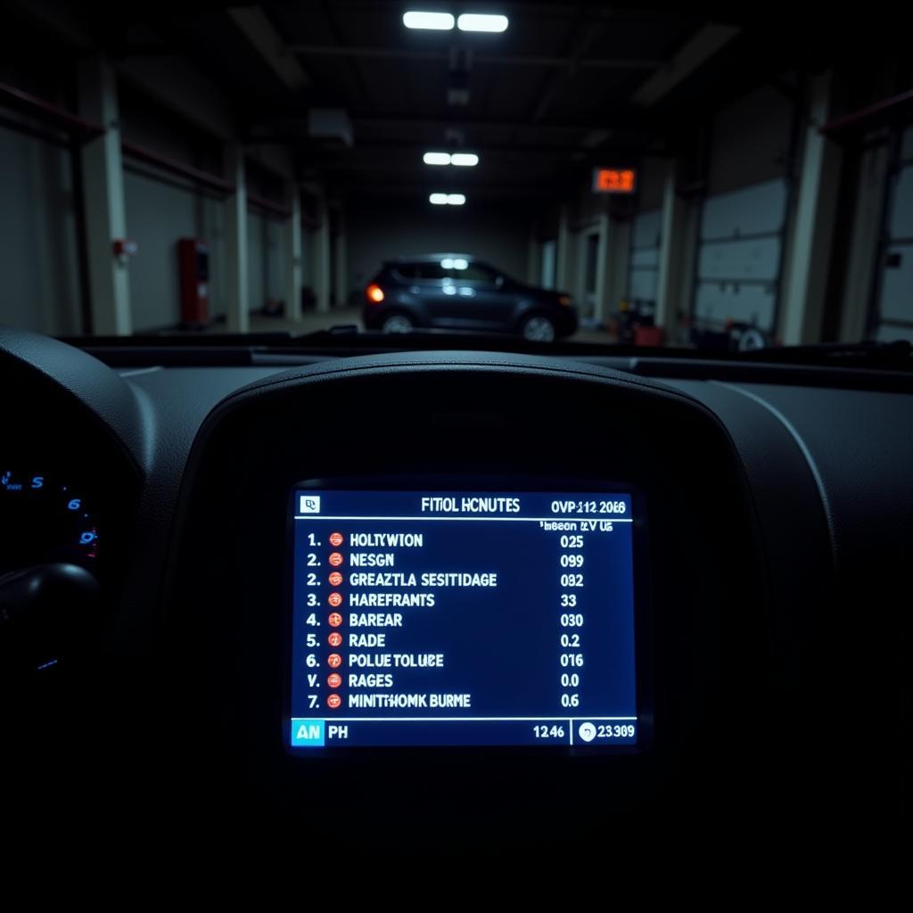 Diagnostic scanner screen displaying error codes