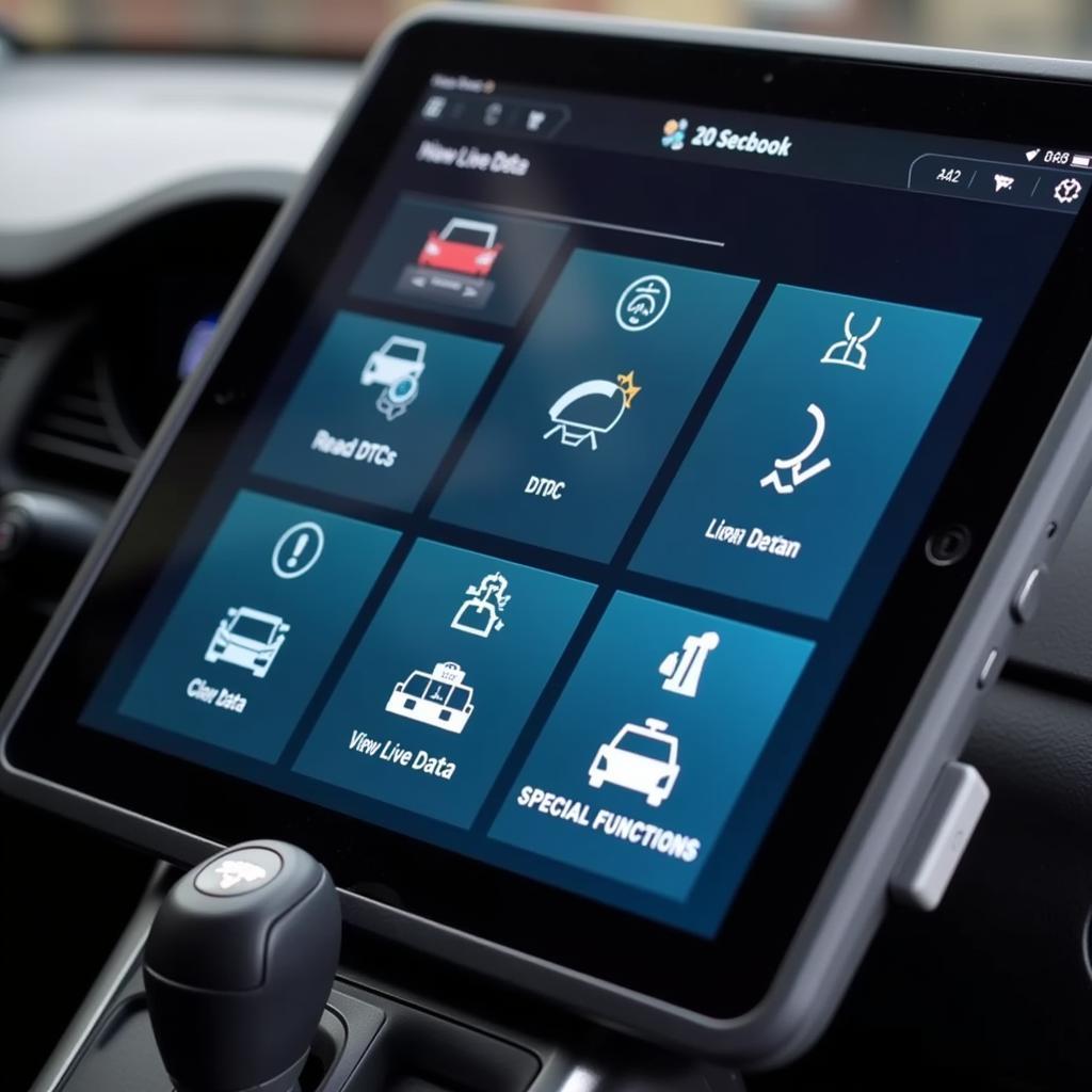 Dashboard of a car diagnostic software on a tablet