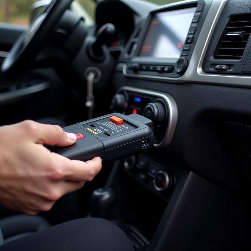 Car Diagnostic Tool Connected to a Car's OBD-II Port