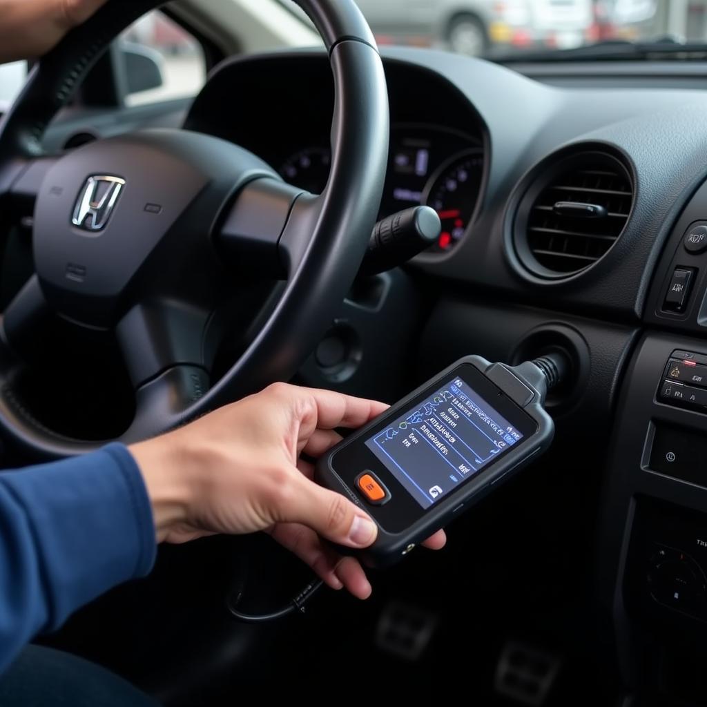 Mechanic using an OBD scanner to diagnose car problems