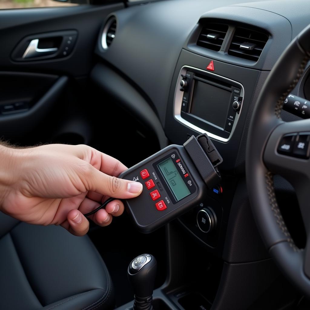 Chevrolet Aveo scan tool plugged into the OBD-II port