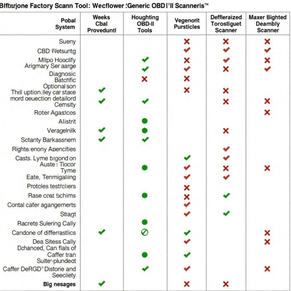 Comparison table of factory scan tool vs. generic OBD-II scanner