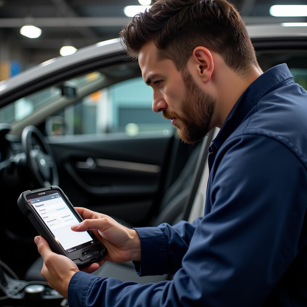 Person using a cipher scan tool for DIY car repair