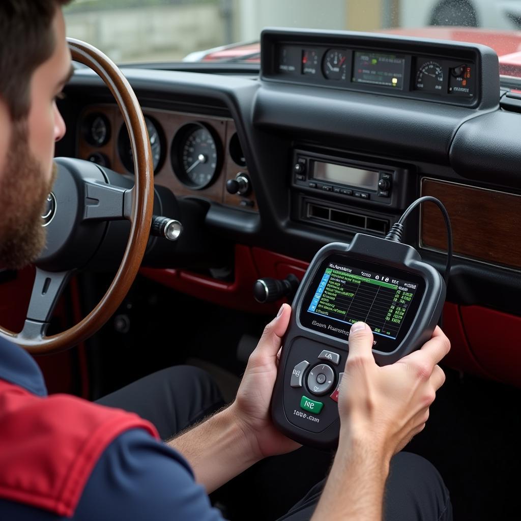 Mechanic Using a Dodge OBD1 Scan Tool