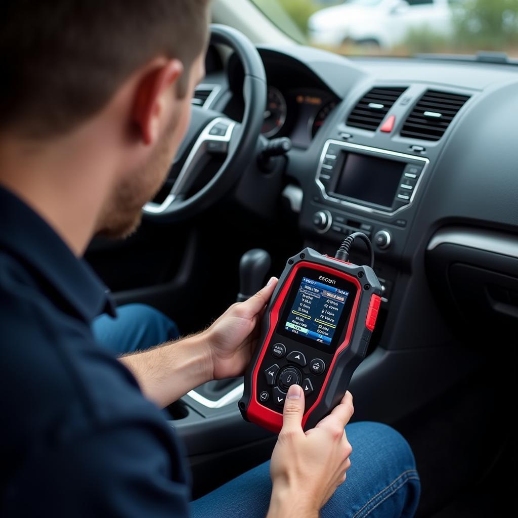 Mechanic Using Escan Automotive Scan Tool to Diagnose Car Problems