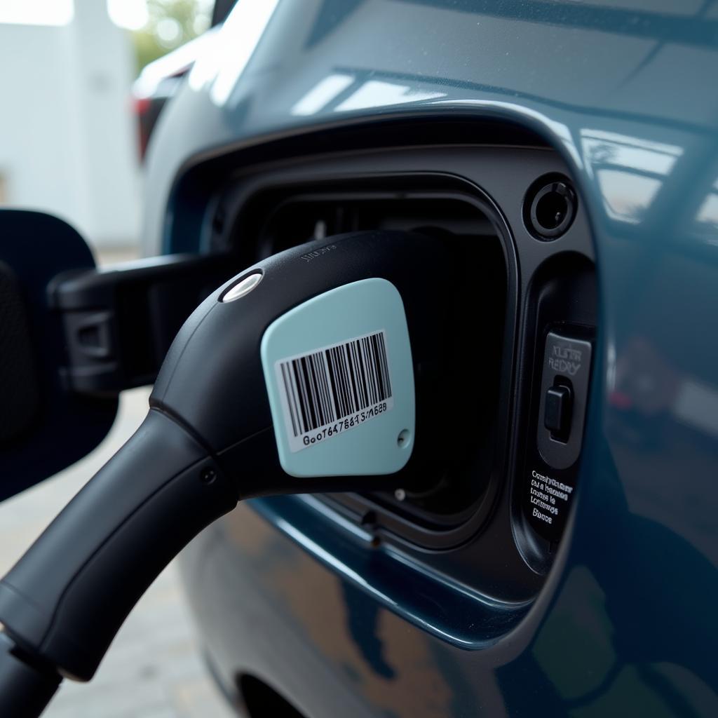 Electric vehicle charger with a visible barcode