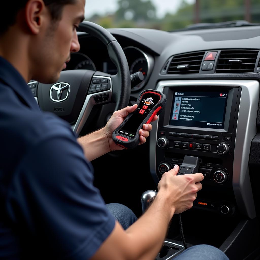 Mechanic Using Foxwell Bidirectional Scanner