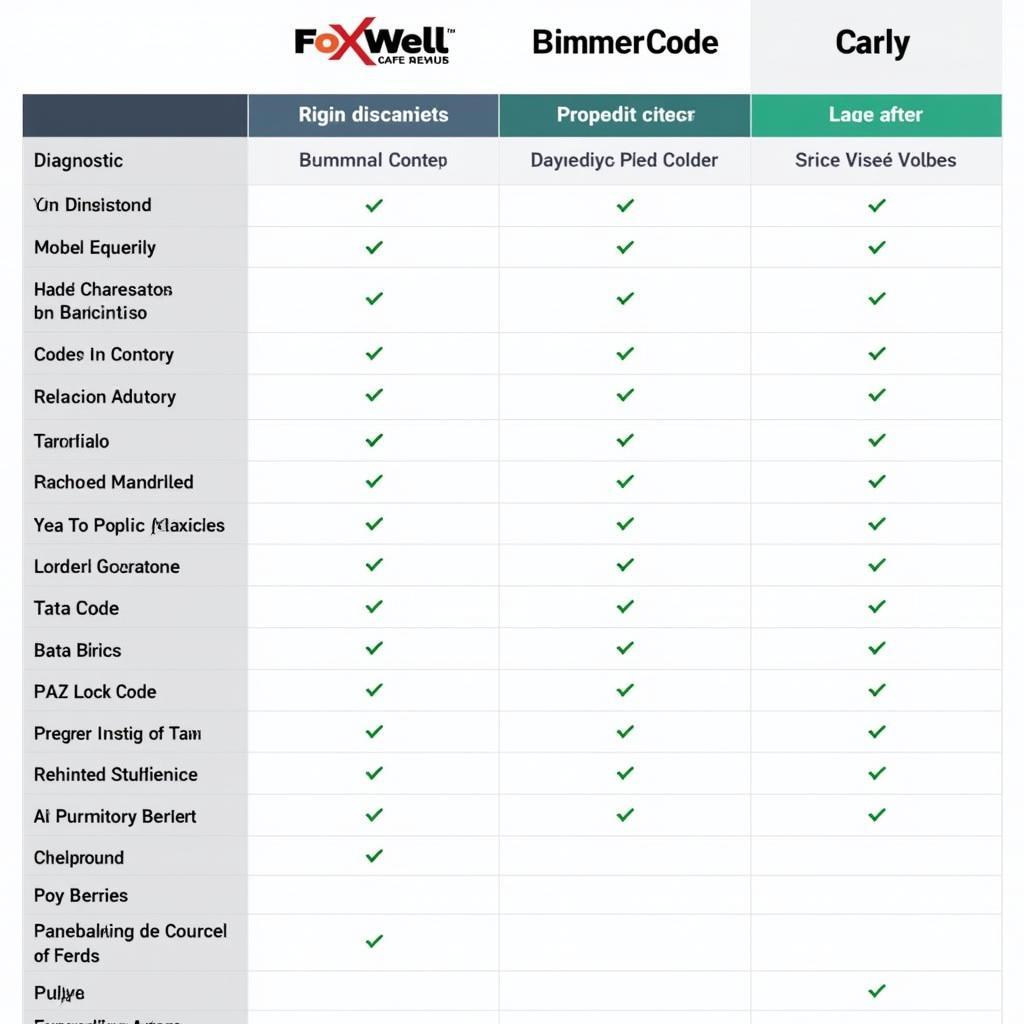 Foxwell, BimmerCode, and Carly Feature Comparison Table